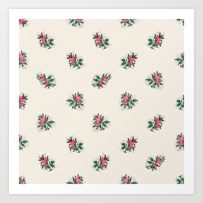 Pretty Pink Roses Girly Vintage Wallpaper Pattern Art Print By