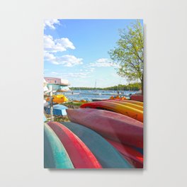Colorful Canoes at the Lake | Travel Photography Metal Print