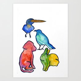 kingfisher, Crow, Dog & Rabbit. Art Print