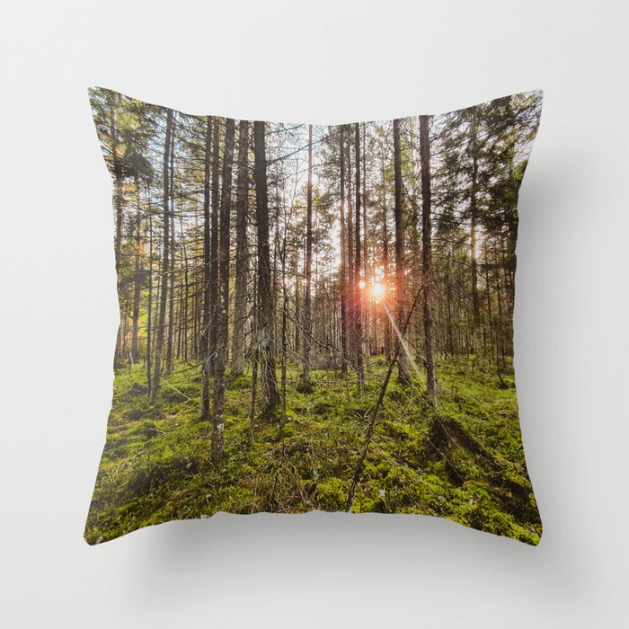 In the woods sun shine Throw Pillow