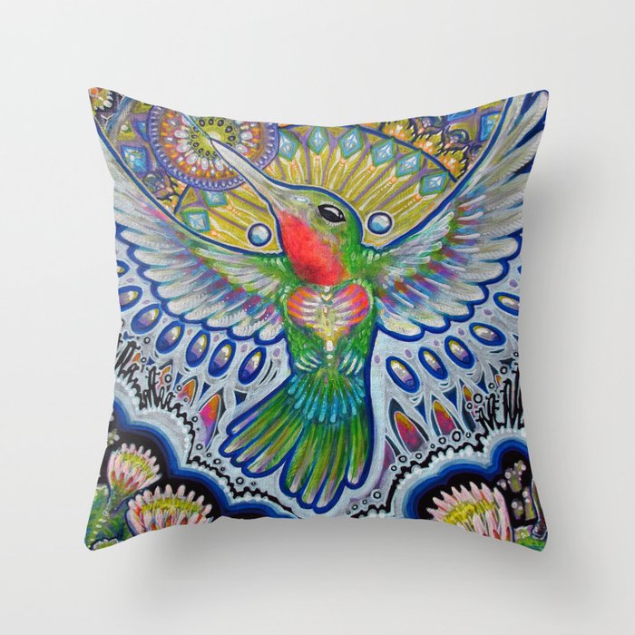Hummingbird & Cactus - Beija Flor III Throw Pillow