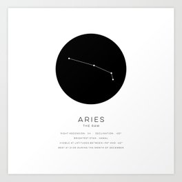 Aries Constellation Art Print | Astronomy, Latitude, Zodiac, Constellation, Nightsky, Birthdate, Declination, Starchart, Starmap, Ram 