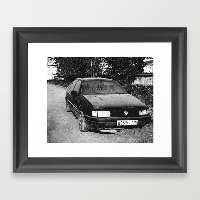 fuck war in Russian on abandoned car Framed Art Print