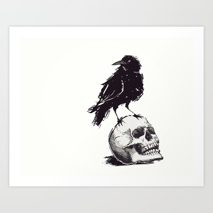 Crow and Skull Art Print