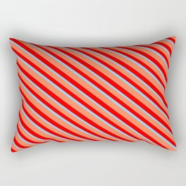 [ Thumbnail: Coral, Red & Light Sky Blue Colored Stripes/Lines Pattern Rectangular Pillow ]