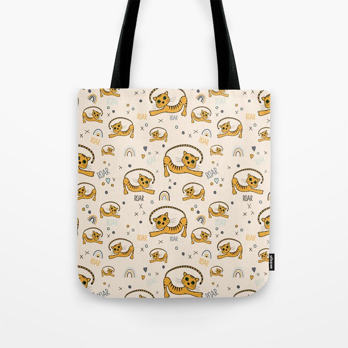Cute little tiger and rainbows pattern Tote Bag