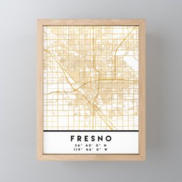FRESNO CALIFORNIA CITY STREET MAP ART Framed Mini Art Print