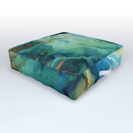 Marbled Ocean Abstract, Navy, Blue, Teal, Green Outdoor Floor Cushion