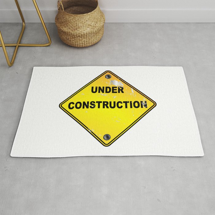 Yellow Under Construction Sign Rug