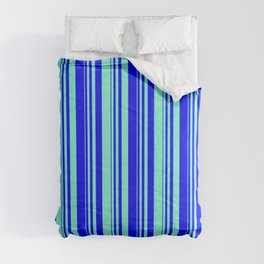 [ Thumbnail: Blue & Aquamarine Colored Striped Pattern Comforter ]