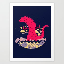 Mr Zilla Fire Beast Art Print | Cloud, Fun, Fire, Whales, Dragons, Monsters, Stars, Clouds, Cool, Beasts 