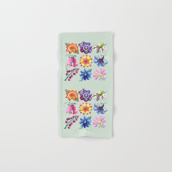 Pretty Flowers All in a Row Green Hand & Bath Towel