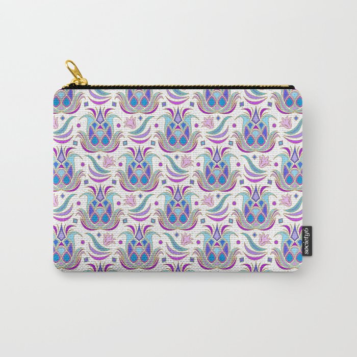 Luxe Pineapple // Peacock on White Carry-All Pouch