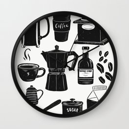 Coffee Culture Wall Clock | Mug, Kitchen, Blackandwhite, Digital, Sugar, Curated, Drink, Barista, Kettle, Bakery 