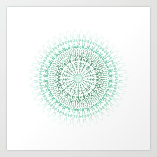 Mint White Geometric Mandala Art Print