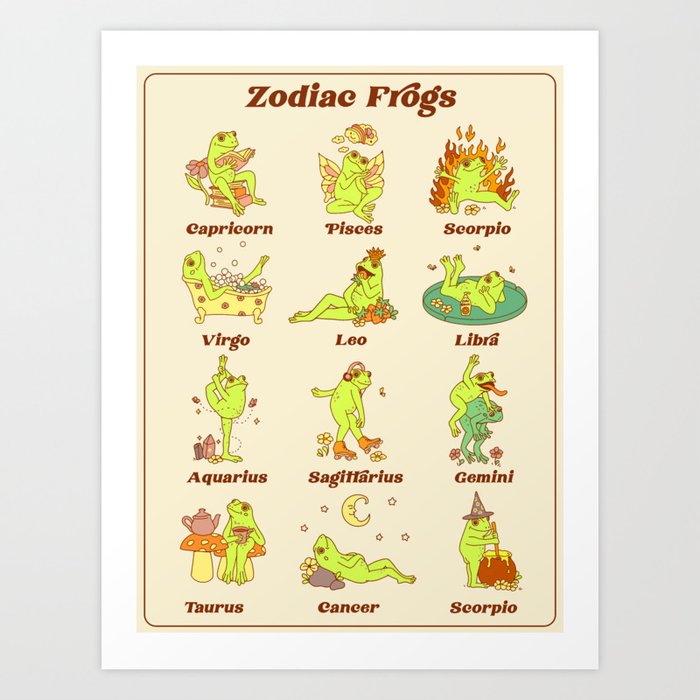 Zodiac Frogs Art Print
