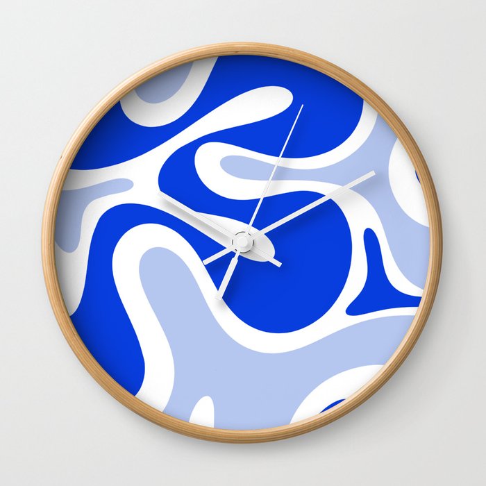 Royal Blue Smooth Contours Retro Contemporary Abstract Pattern with Light Blue Wall Clock