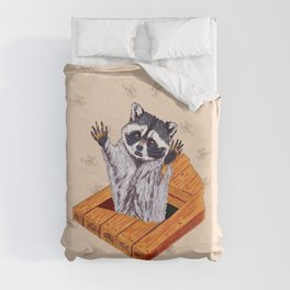 Peeking Raccoons #5 Beige Pallet - Duvet Cover