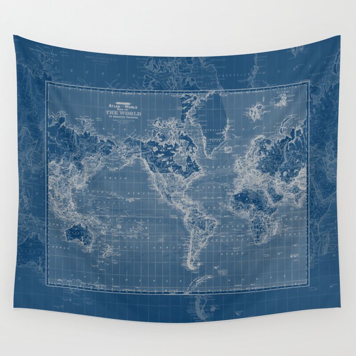 Blue world map 2025 tapestry