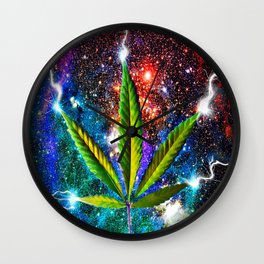 Weed Leaf in Space Wall Clock