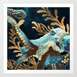 Indigo Octopus Art Print