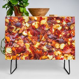 Red Hot Pepper Chili Flakes, Spicy Food Photograph Pattern Credenza