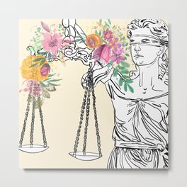 Lady Justice Flowers on Beige Metal Print