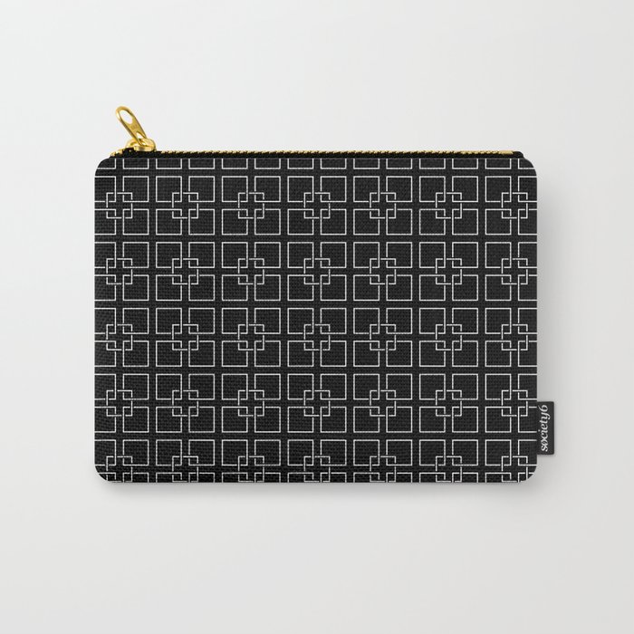 Dark Black and White Interlocking Square Pattern Carry-All Pouch
