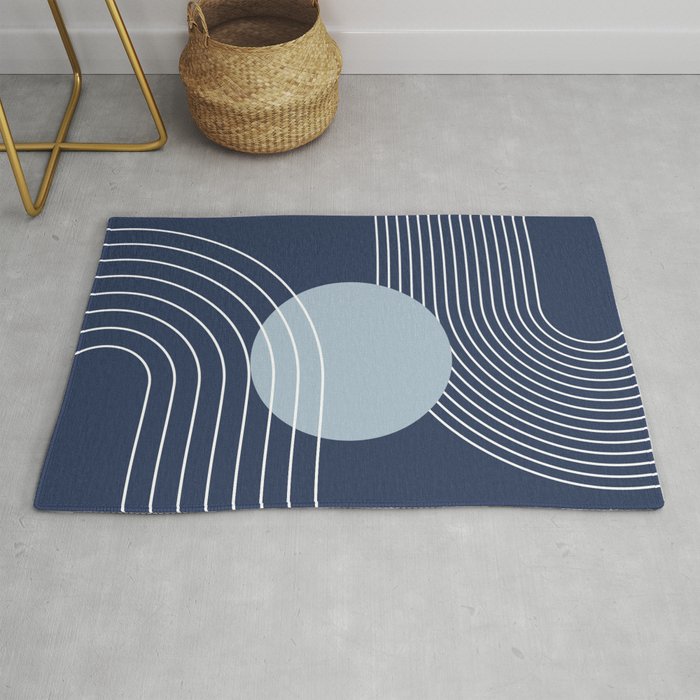 Geometric Lines in night Blue 10 (Rainbow and Sun Abstract) Rug