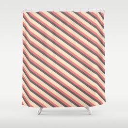 [ Thumbnail: Light Coral, Dim Grey, and Bisque Colored Stripes Pattern Shower Curtain ]