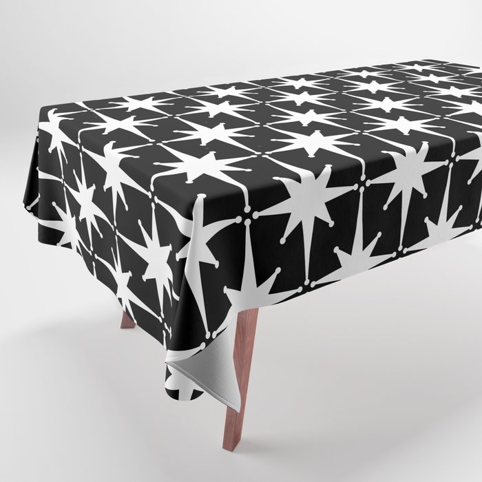Atomic Age Retro Midcentury 1950s Starburst Pattern in White and Black Tablecloth