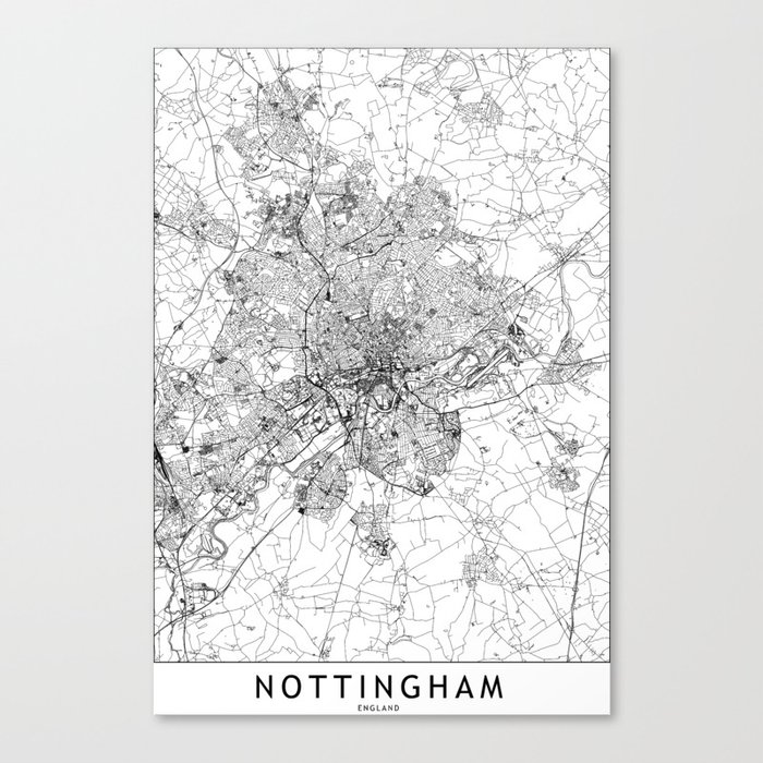Nottingham White Map Canvas Print