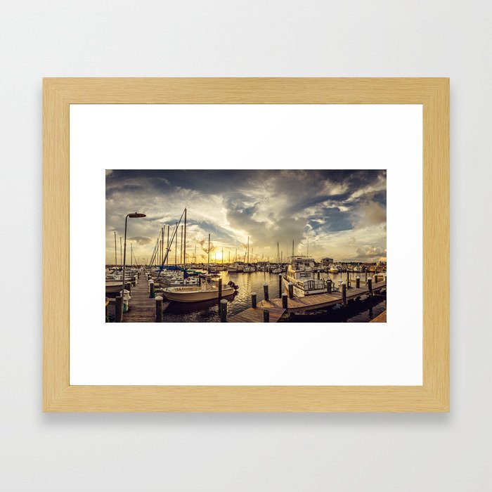 Summer Harbor Sunset Framed Art Print