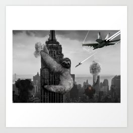 King Sloth Art Print | Digital, Funny, Doomsday, City, Apocalypse, Photo, Sloth, Black And White, Digital Manipulation 