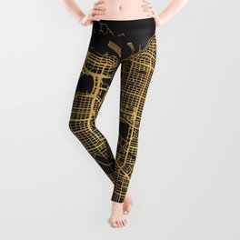 VANCOUVER CANADA GOLD ON BLACK CITY MAP Leggings