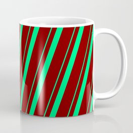 [ Thumbnail: Green & Maroon Colored Lines Pattern Coffee Mug ]