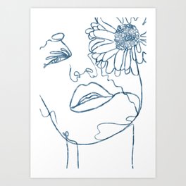 Floral Girl Line Art Art Print