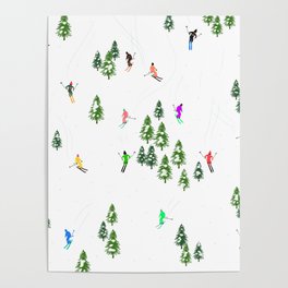 ⭐⭐⭐⭐⭐ Retro Alpine Skiers Illustration I - Skiing - Ski resort fun Poster