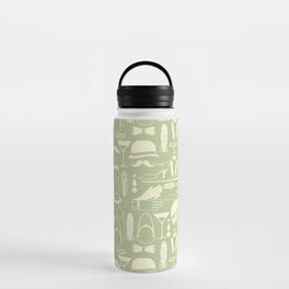 White Fashion 1920s Vintage Pattern on Sage Green Water Bottle