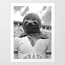 Footballer Sloth playing for Brazil Art Print
