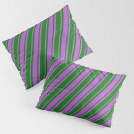 [ Thumbnail: Orchid & Green Colored Stripes Pattern Pillow Sham ]