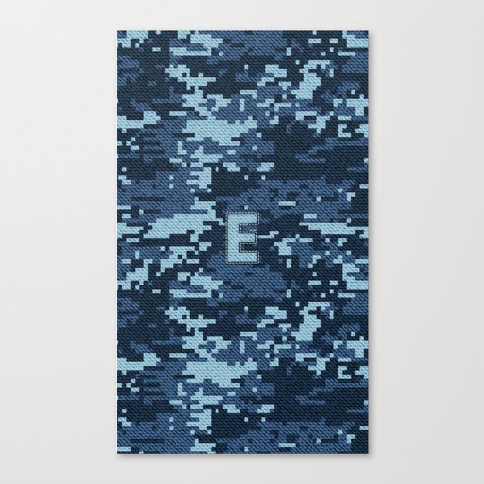 Personalized E Letter on Blue Military Camouflage Air Force Design, Veterans Day Gift / Valentine Gift / Military Anniversary Gift / Army Birthday Gift iPhone Case Canvas Print