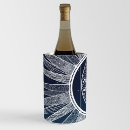 White Sun Moon Mandala Blue Gradient Design Wine Chiller