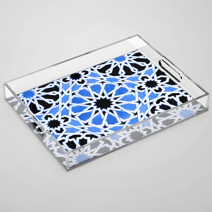 Blue Moroccan Zellige Mosaic Tiles Modern Geometric Zellij Acrylic Tray