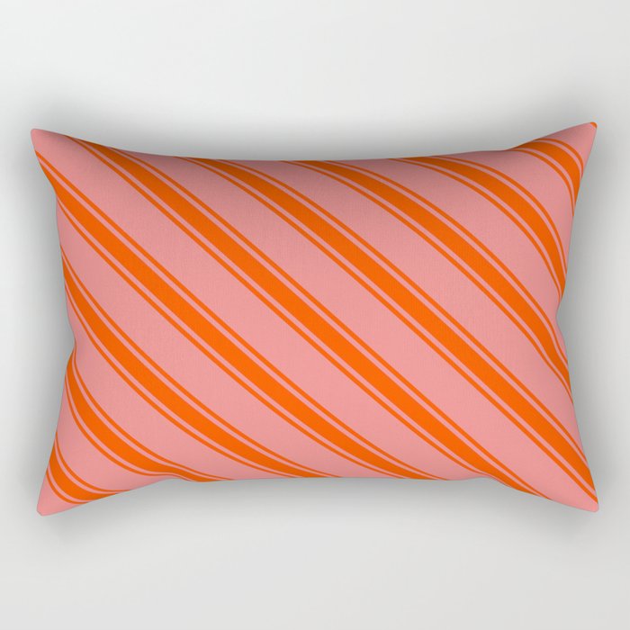 Light Coral and Red Colored Lines/Stripes Pattern Rectangular Pillow