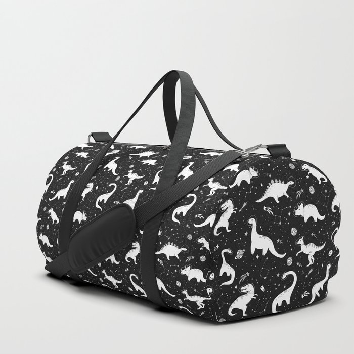 Space Dinosaurs in Black and White Duffle Bag