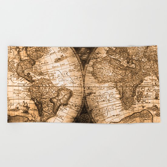 World Map Antique Vintage Maps Beach Towel