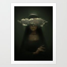 Starry Art Print | Light, Painting, Woman, Dark, Cloud, Space, Night, Digital, Galaxy, Stars 