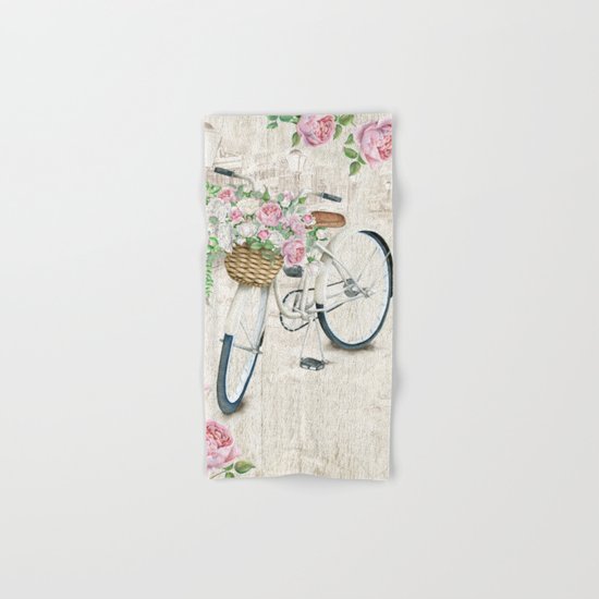 White bike & roses Hand & Bath Towel