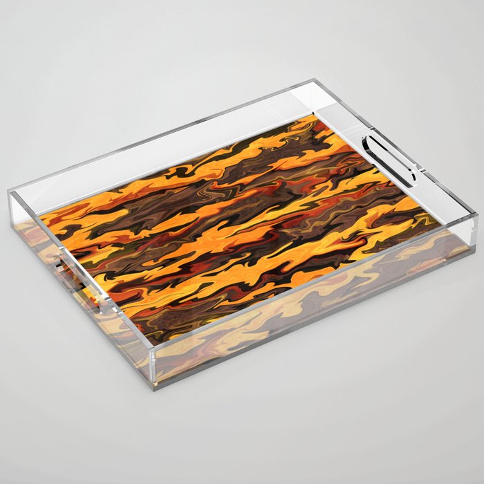 Bright liquid tiger pattern, orange and brown animal print Acrylic Tray